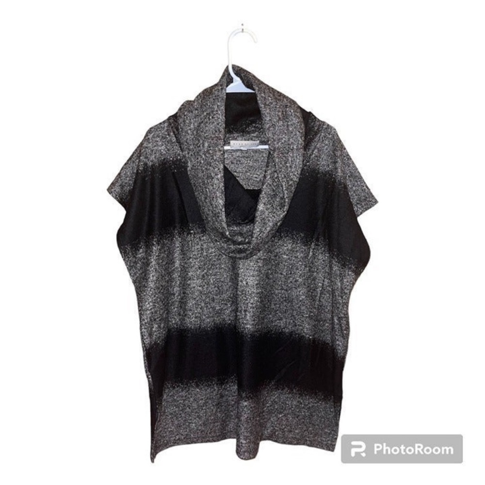 Bryn Walker Women's Black & Gray Cowlneck Wool Blend Poncho, Size M